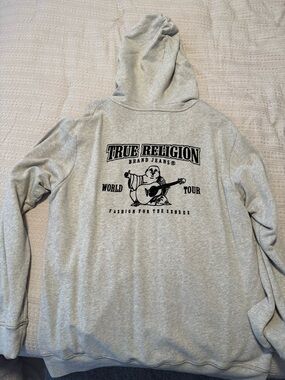 True Religion Gray Graphic Hoodie - World Tour Logo